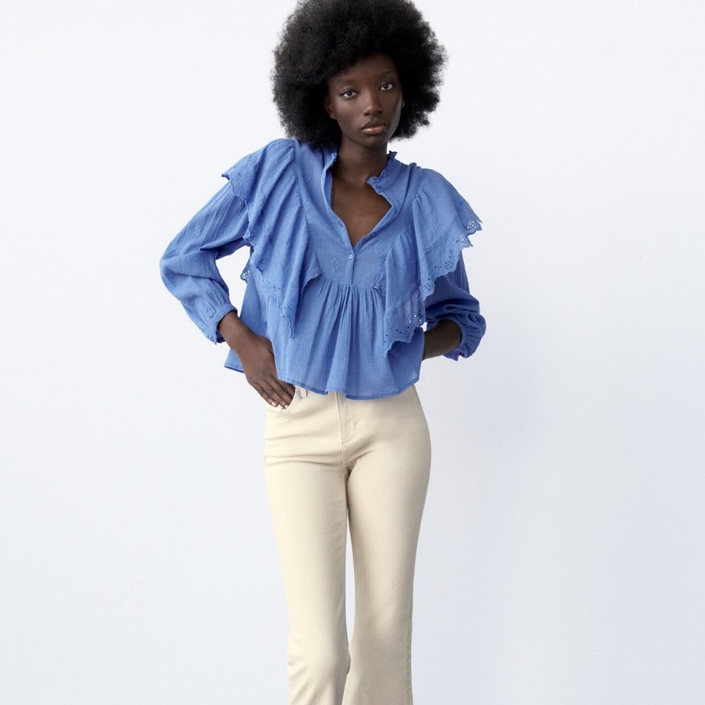 Zara Ruffed Emroidered Blouse